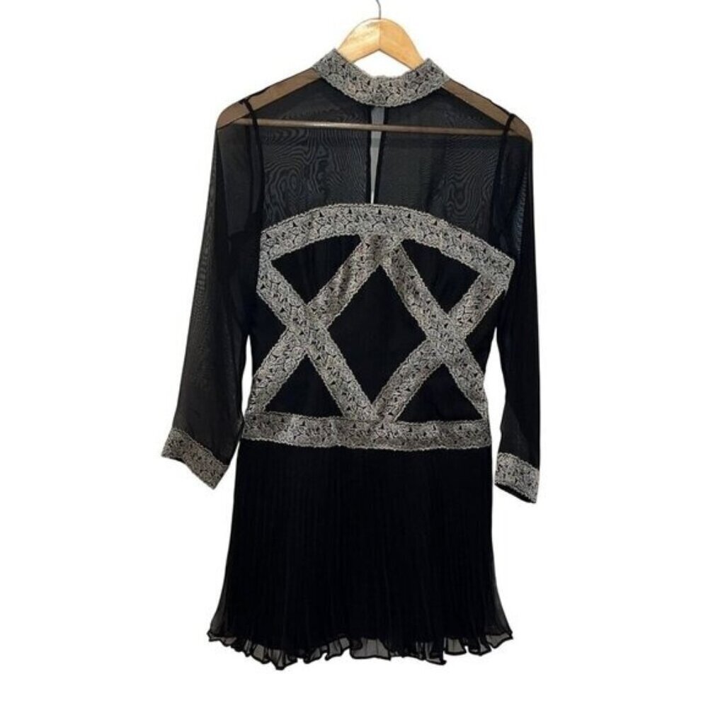 Liancarlo Vintage Sheer Black Long Sleeve Mini Dress Women's size 6